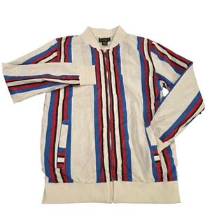 G-Net Bomber Jacket Mens White Small Striped Full Zip Polyester Pocket‎ Travel